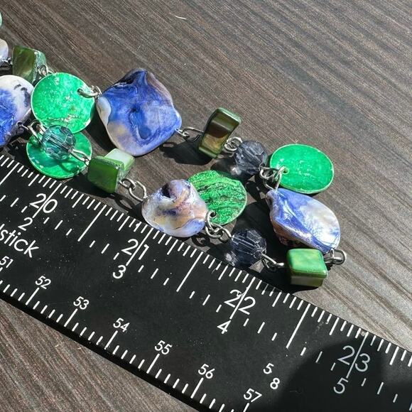 Vintage Abalone Shell Green Purple Glass Beaded Necklace Fashion Jewelry - Picture 4 of 9